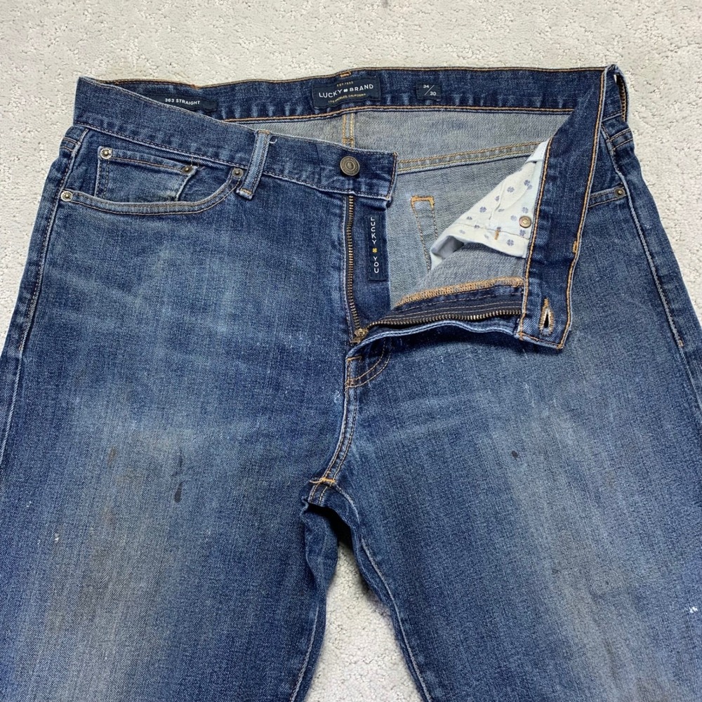 Lucky Brand 363‎ Vintage Straight Jeans Mens 34x30 Blue Denim Distressed Ripped